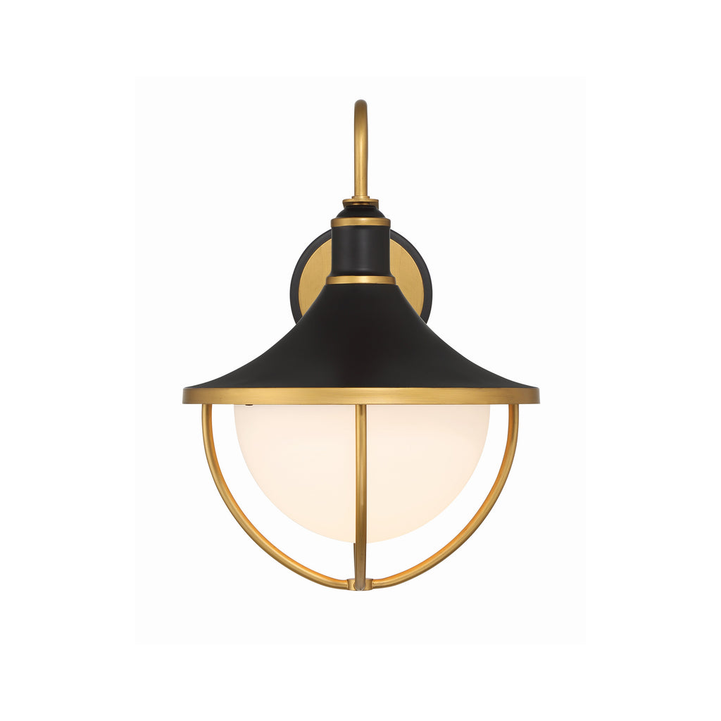 Crystorama Atlas 13.5'' Outdoor Sconce in Matte Black + Textured Gold - Additional View