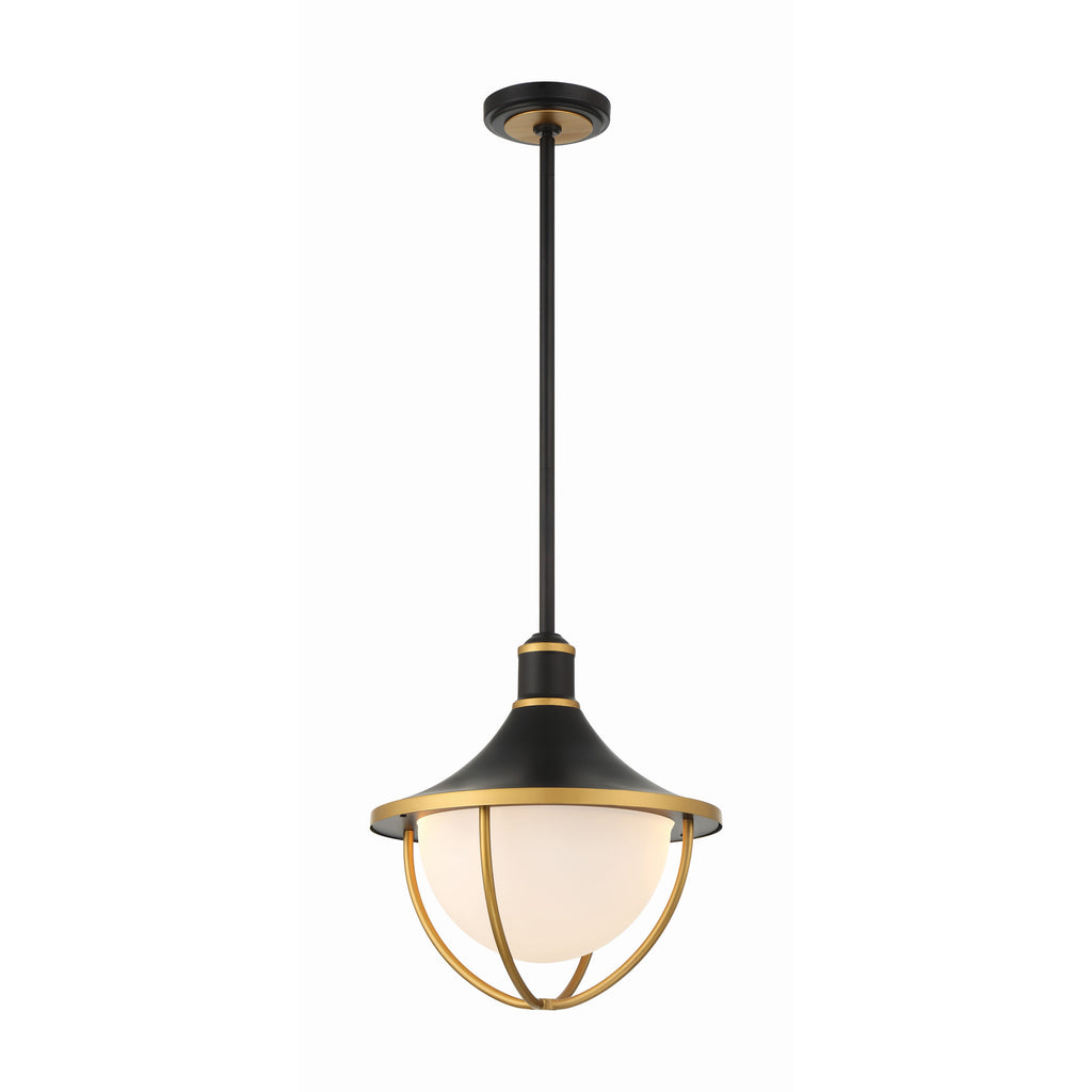 Crystorama Atlas 16.5'' Outdoor Pendant in Matte Black + Textured Gold - Front View