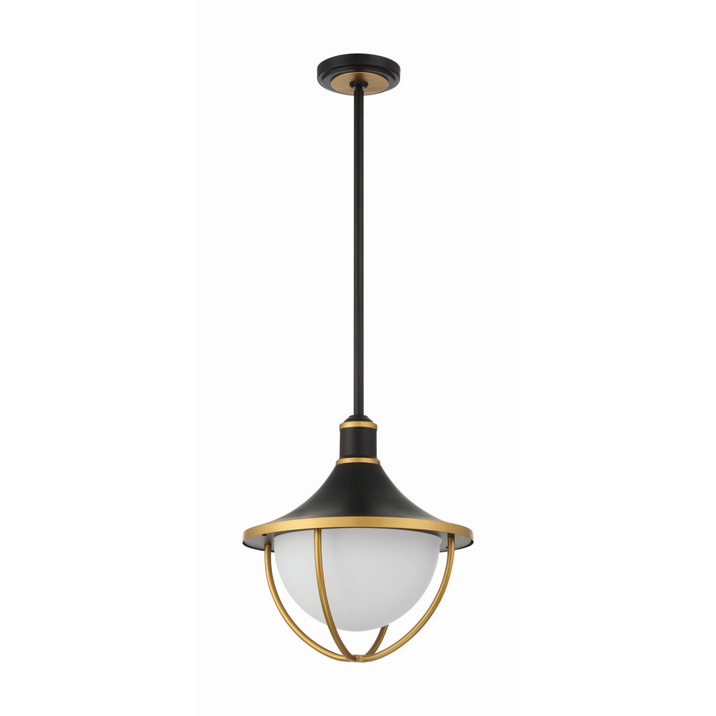 Crystorama Atlas 16.5'' Outdoor Pendant in Matte Black + Textured Gold - Additional View