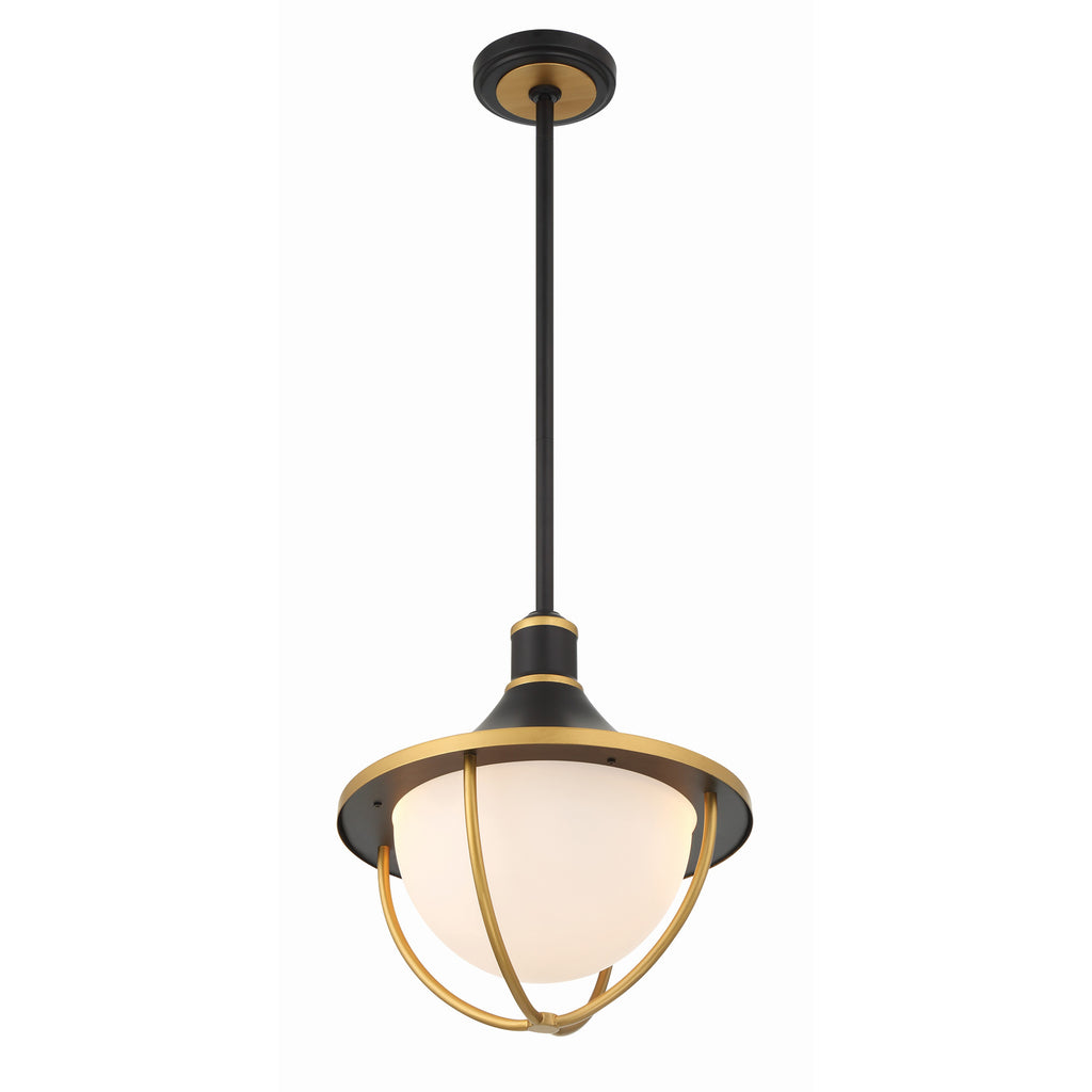 Crystorama Atlas 16.5'' Outdoor Pendant in Matte Black + Textured Gold - Additional View