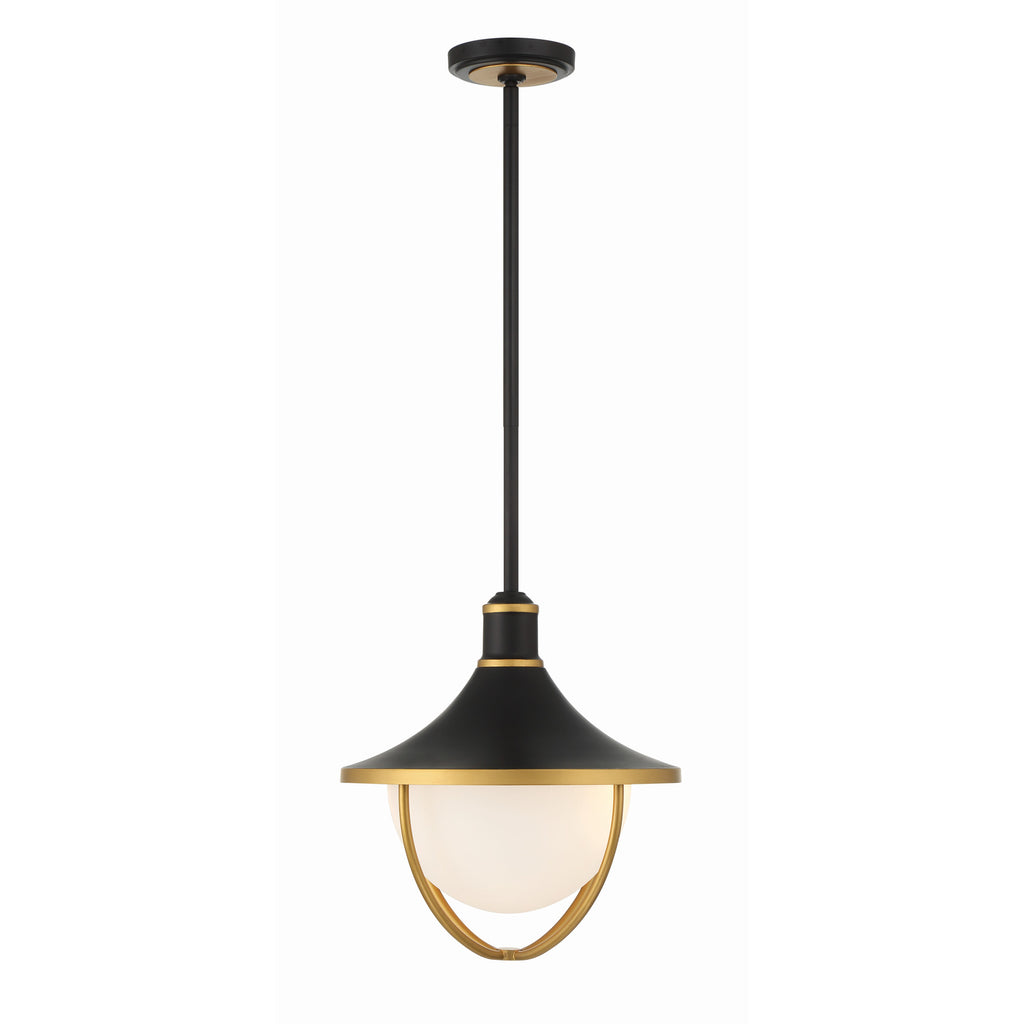 Crystorama Atlas 16.5'' Outdoor Pendant in Matte Black + Textured Gold - Additional View
