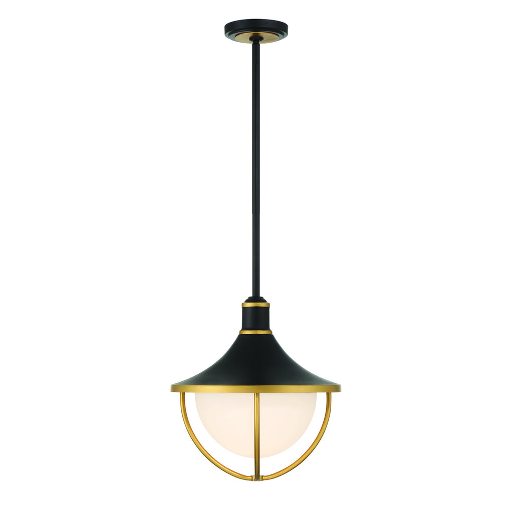 Crystorama Atlas 16.5'' Outdoor Pendant in Matte Black + Textured Gold - Additional View