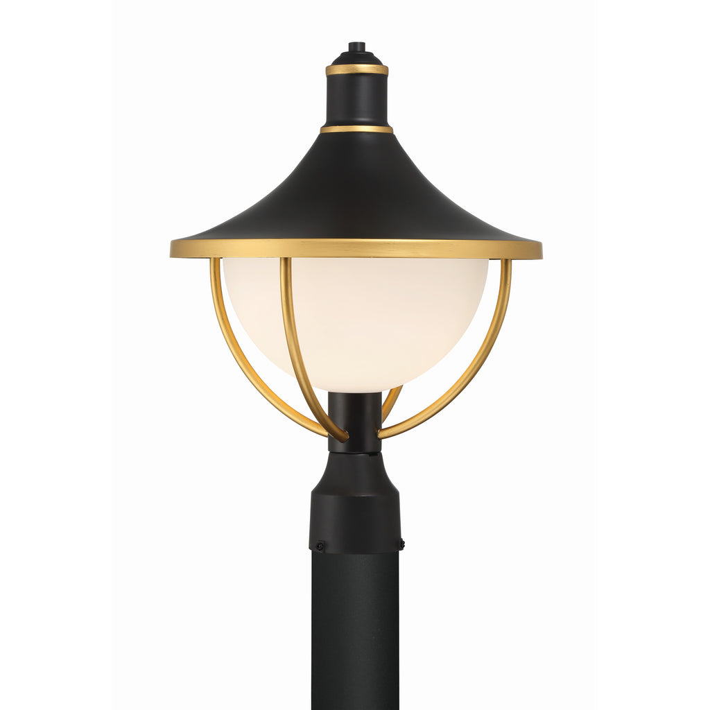Crystorama Atlas 13.5'' Outdoor Post in Matte Black + Textured Gold - Front View