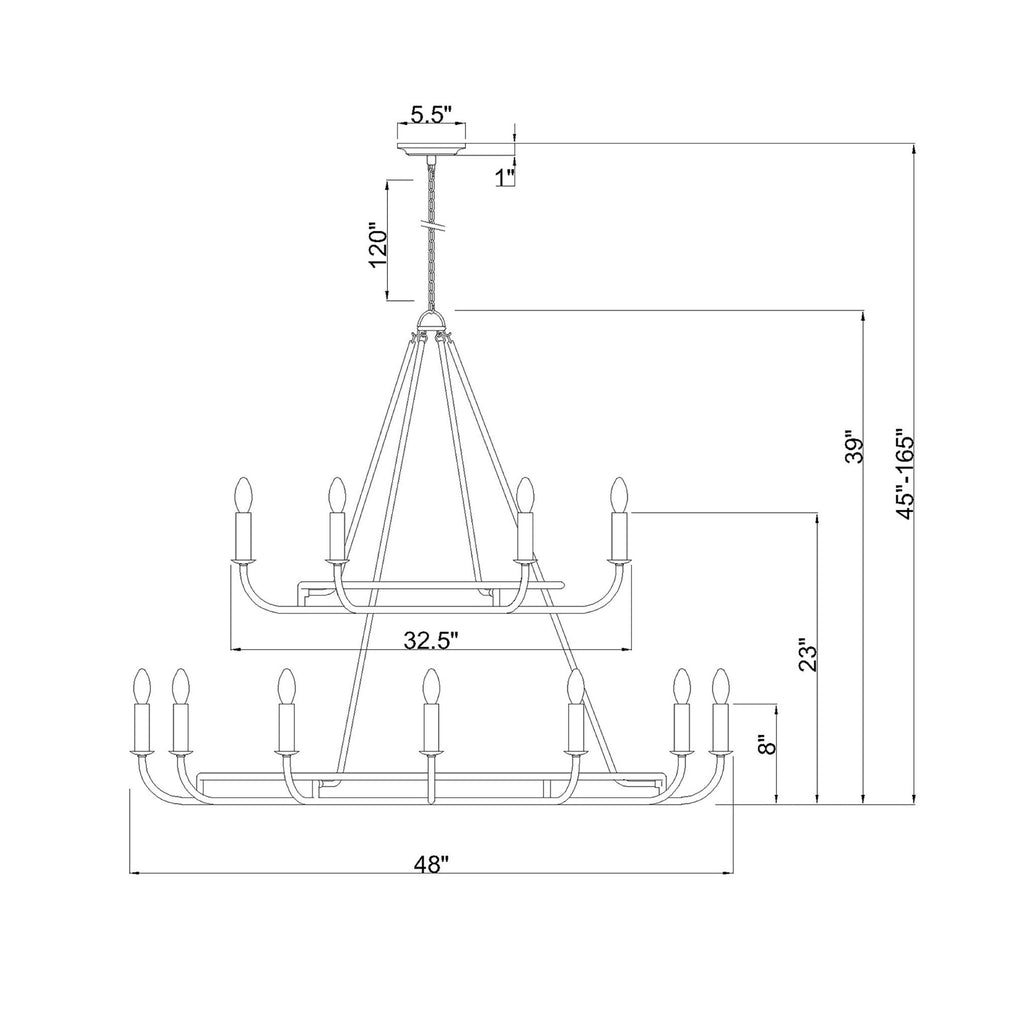 Crystorama Bailey 48'' Chandelier - Product Dimensions