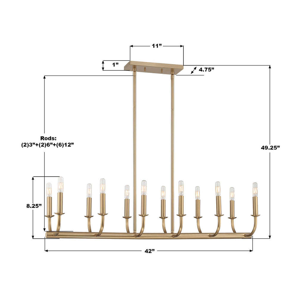 BAI-A2112-AG Bailey 42'' Linear Chandelier | Dimensions Image