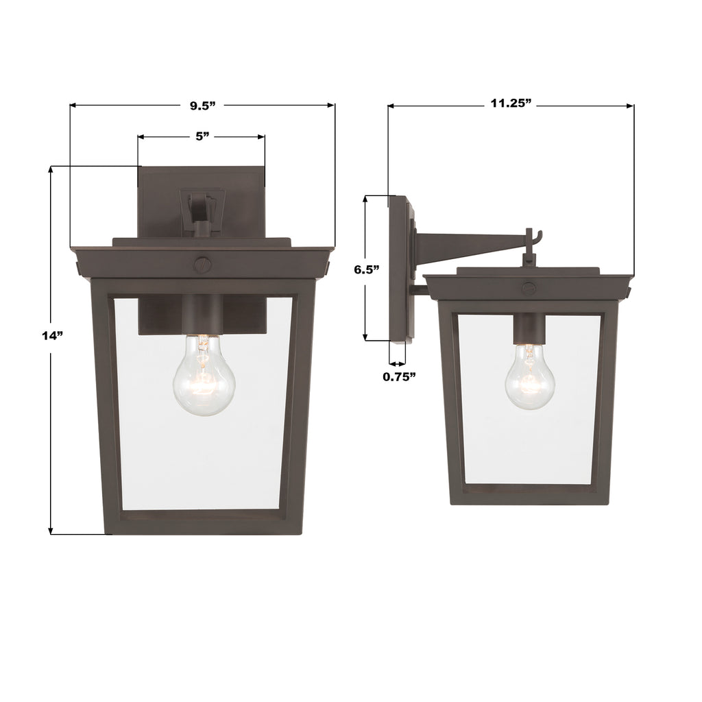 BEL-A8062-TZ Belmont 9.5'' Outdoor Sconce | Dimensions Image