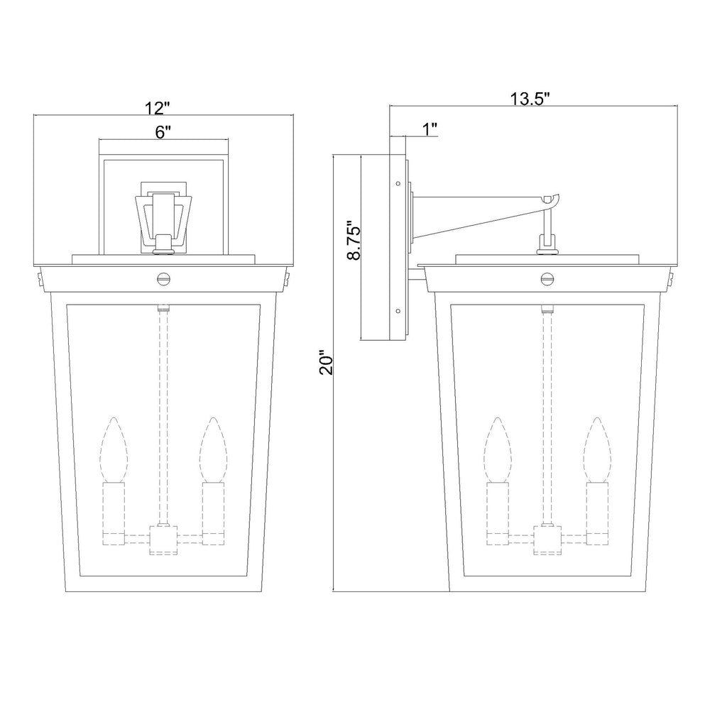 Crystorama Belmont 12'' Outdoor Sconce - Product Dimensions