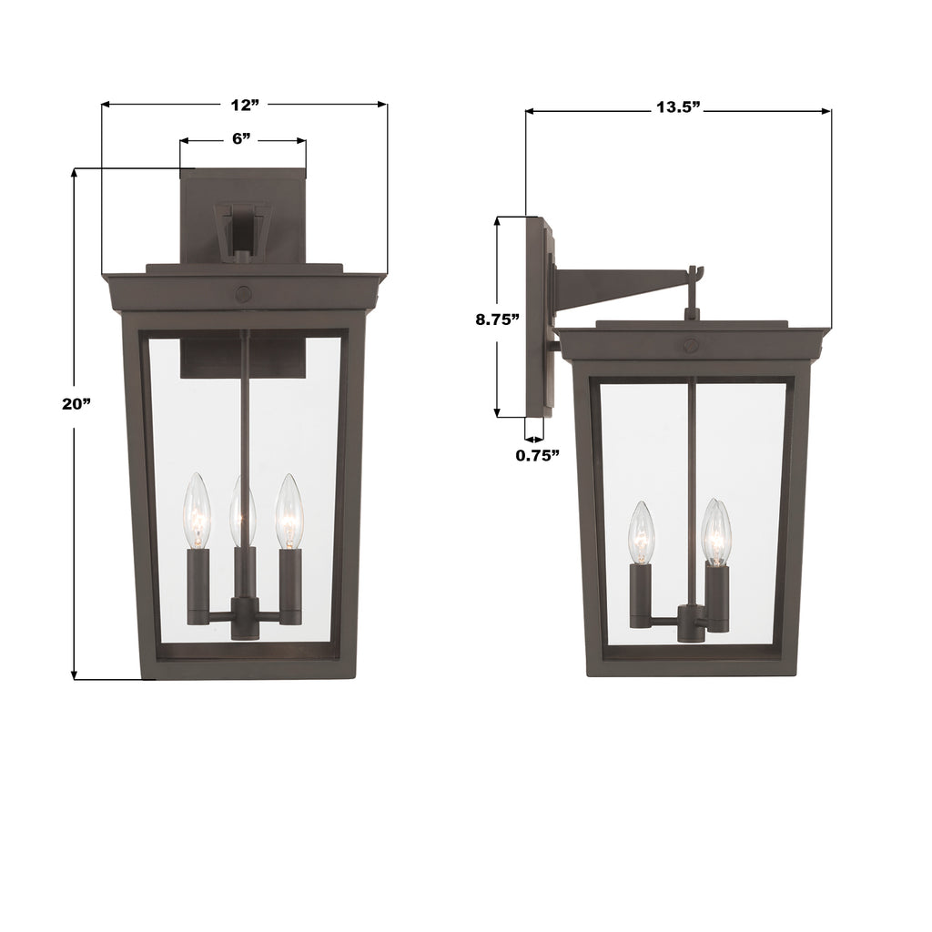 BEL-A8063-TZ Belmont 12'' Outdoor Sconce | Dimensions Image