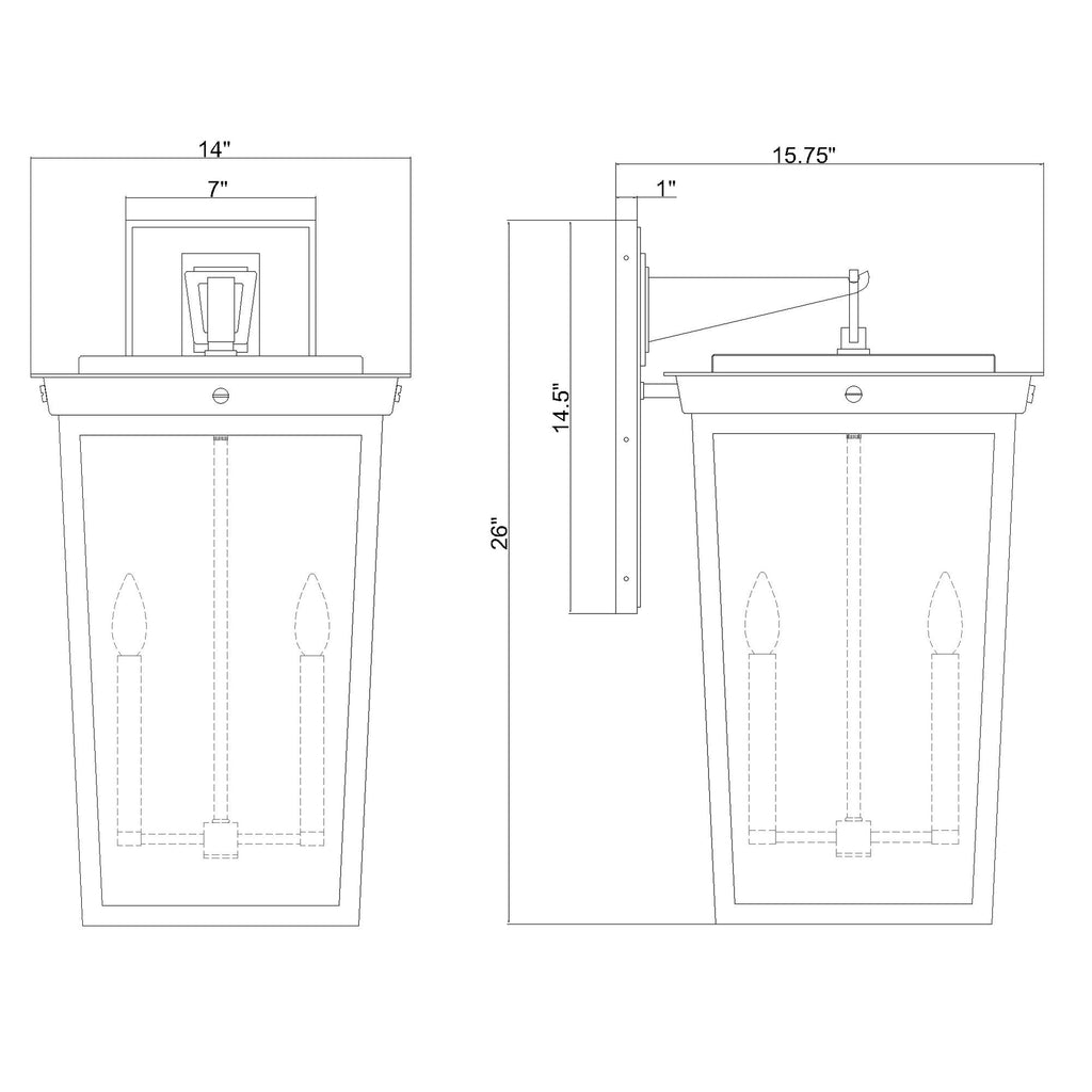 Crystorama Belmont 14'' Outdoor Sconce - Product Dimensions