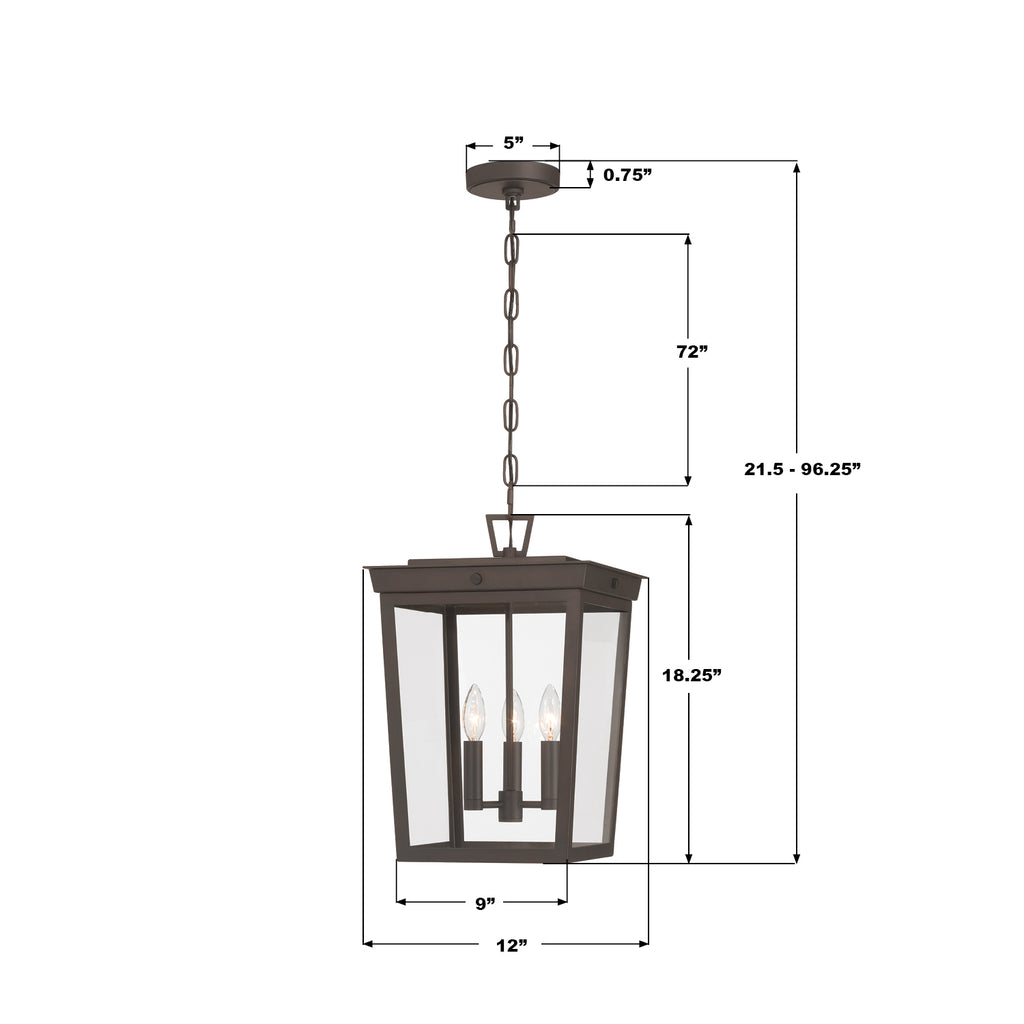 BEL-A8065-TZ Belmont 12'' Outdoor Pendant | Dimensions Image