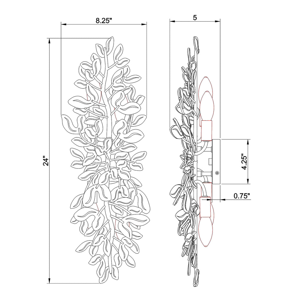 Crystorama Bridget 8.25" Sconce - Product Dimensions