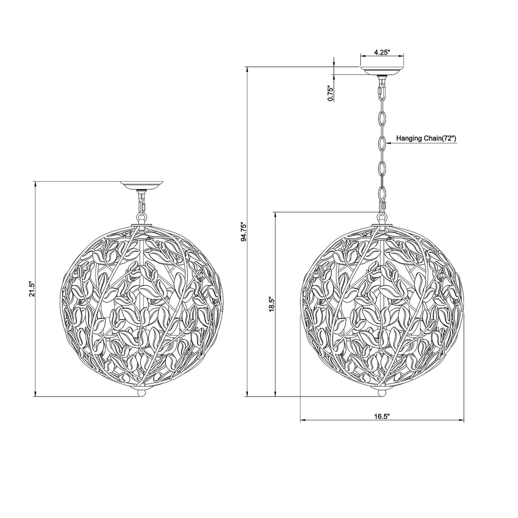 Crystorama Bridget 16.5" Chandelier - Product Dimensions
