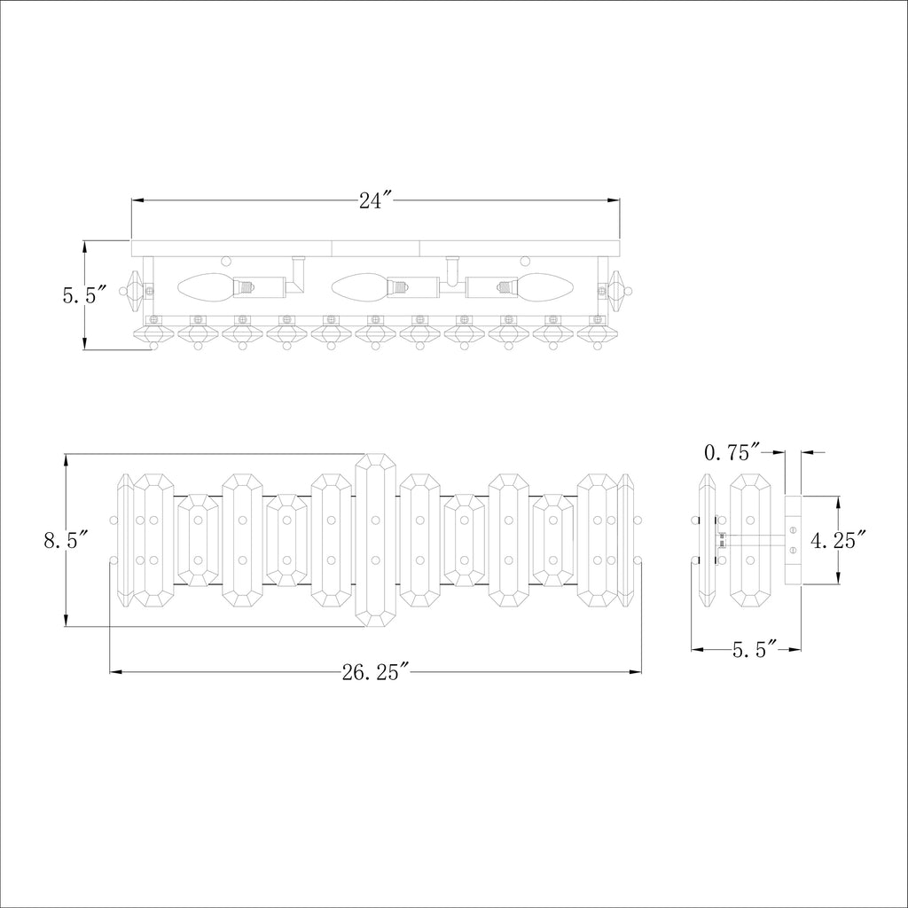 Crystorama Bolton 25.25'' Bathroom Vanity - Product Dimensions