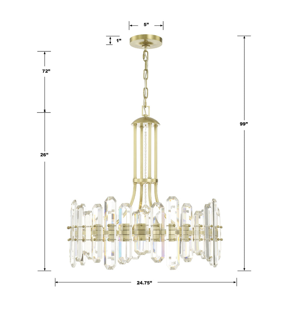 BOL-8888-AG Bolton 8 Light Chandelier | Dimensions Image