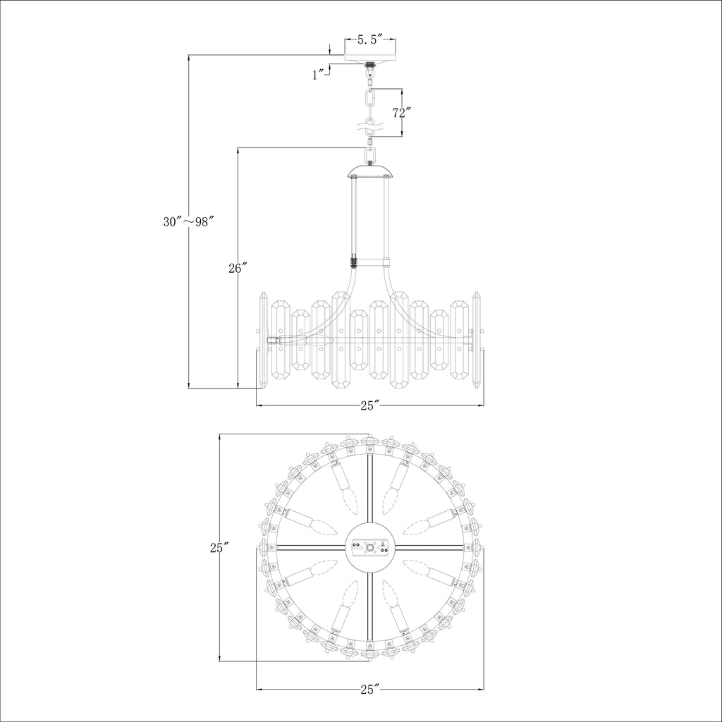Crystorama Bolton 24.75'' Chandelier - Product Dimensions