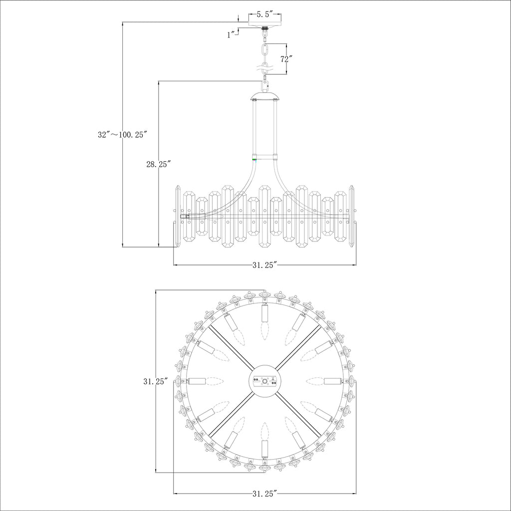 Crystorama Bolton 31'' Chandelier - Product Dimensions