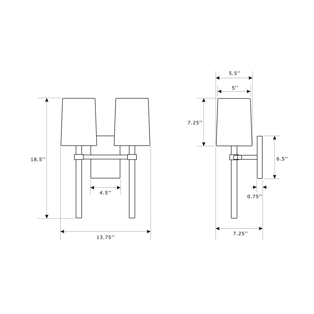 Crystorama-OPEN-BOX Bromley 2 Light Sconce - Product Dimensions