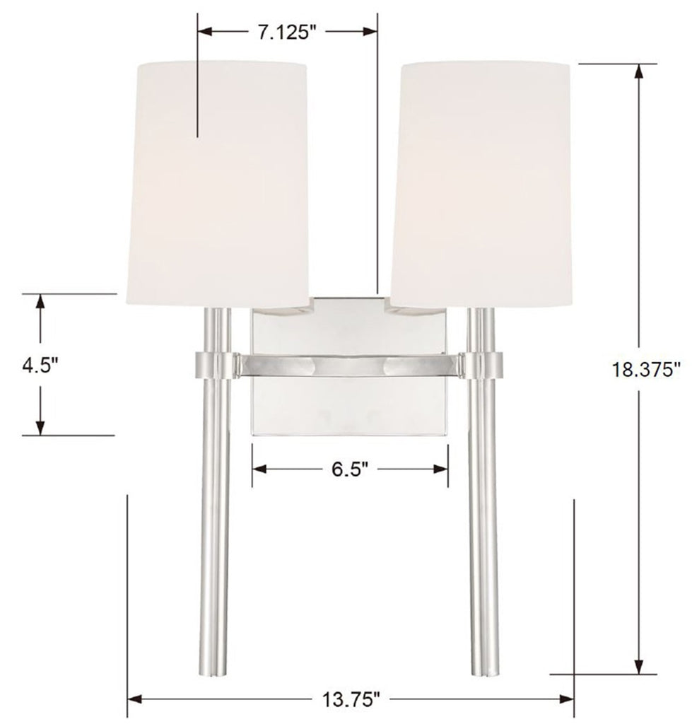 BRO-452-PN_ULN Bromley 2 Light Sconce | Dimensions Image