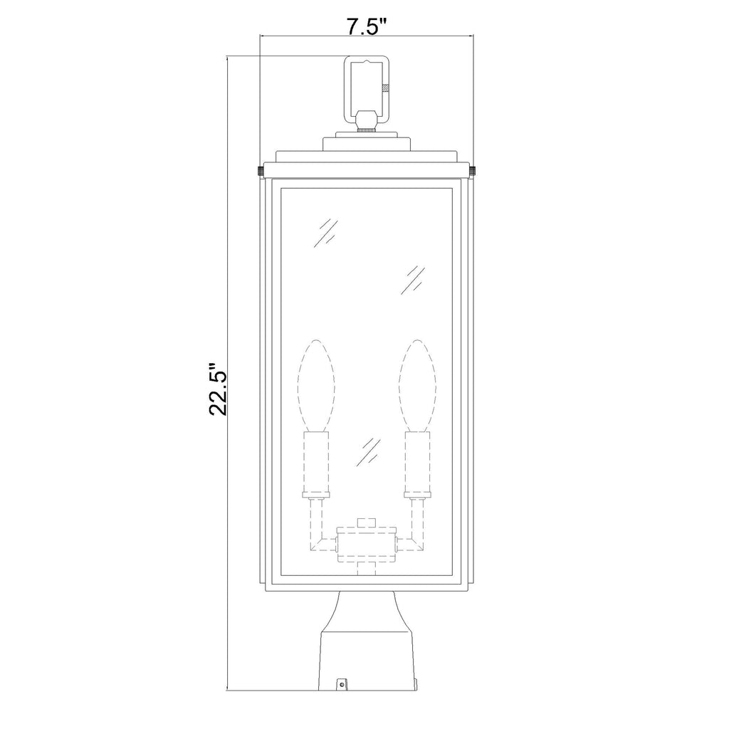 Crystorama-OPEN-BOX Byron 3 Light Outdoor Post - Product Dimensions