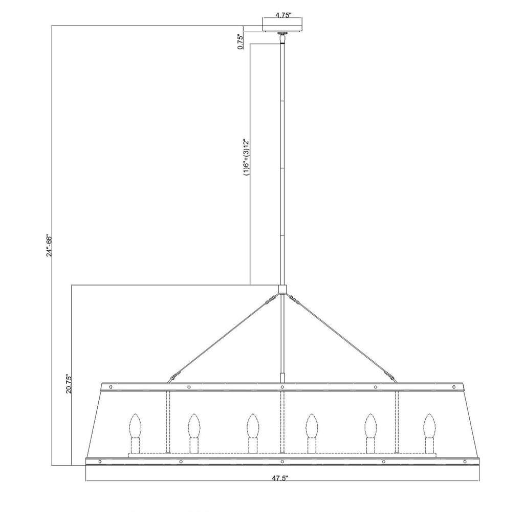 Crystorama Callahan 47.5'' Linear Oval Chandelier - Product Dimensions