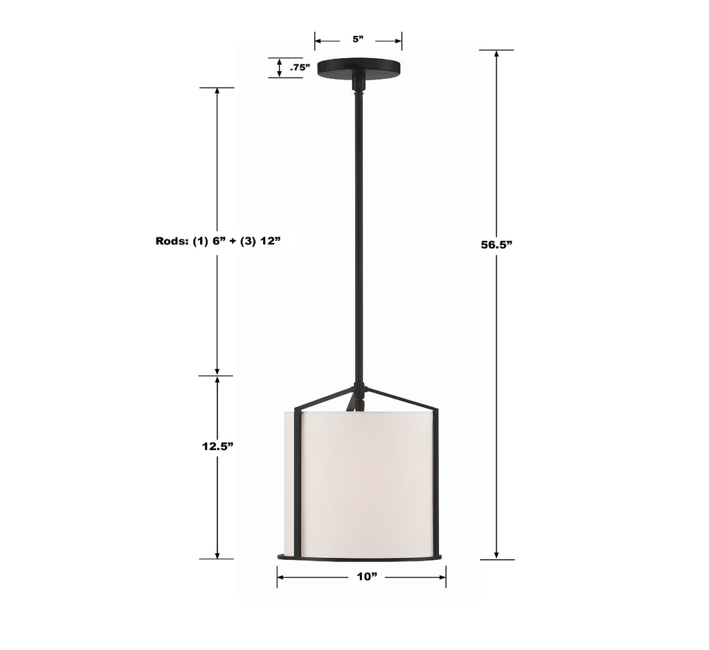 CAR-9201-BK Carlyn 1 Light Mini Pendant | Dimensions Image