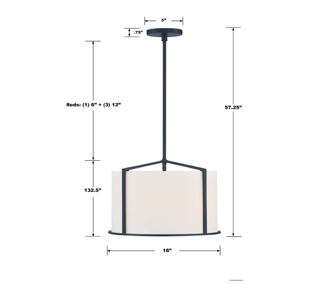 CAR-9204-BK Carlyn 4 Light Chandelier | Dimensions Image