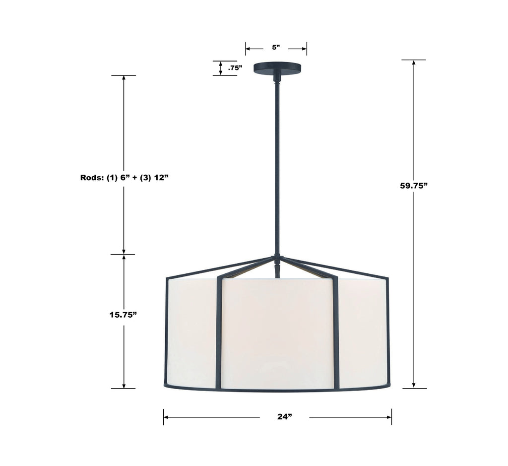 CAR-9206-BK Carlyn 6 Light Chandelier | Dimensions Image