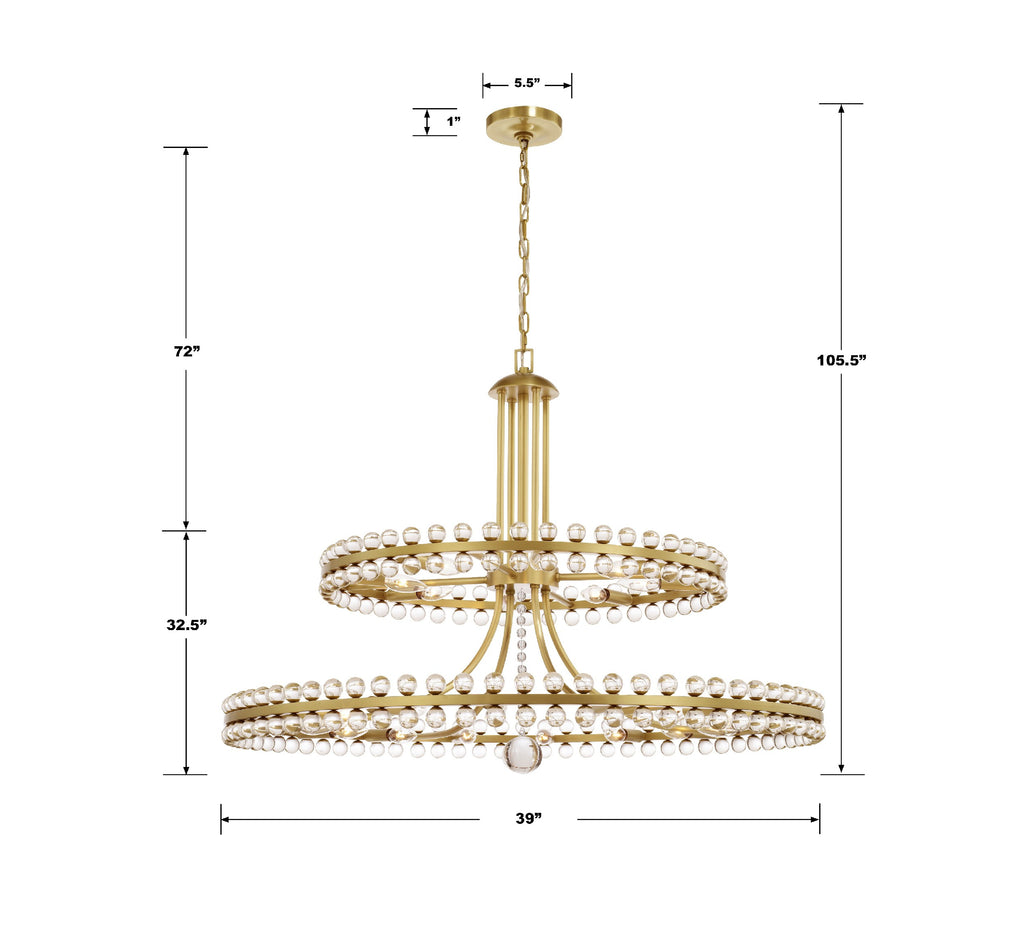 CLO-8890-AG Clover 24 Light Chandelier | Dimensions Image