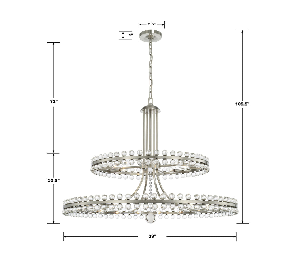 CLO-8890-BN Clover 24 Light Chandelier | Dimensions Image