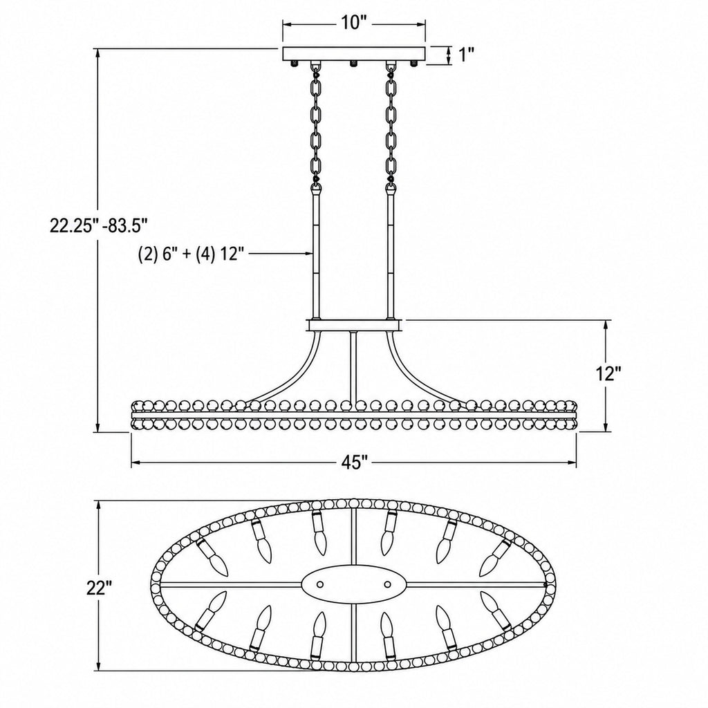 Crystorama Clover 45'' Oval Chandelier - Product Dimensions