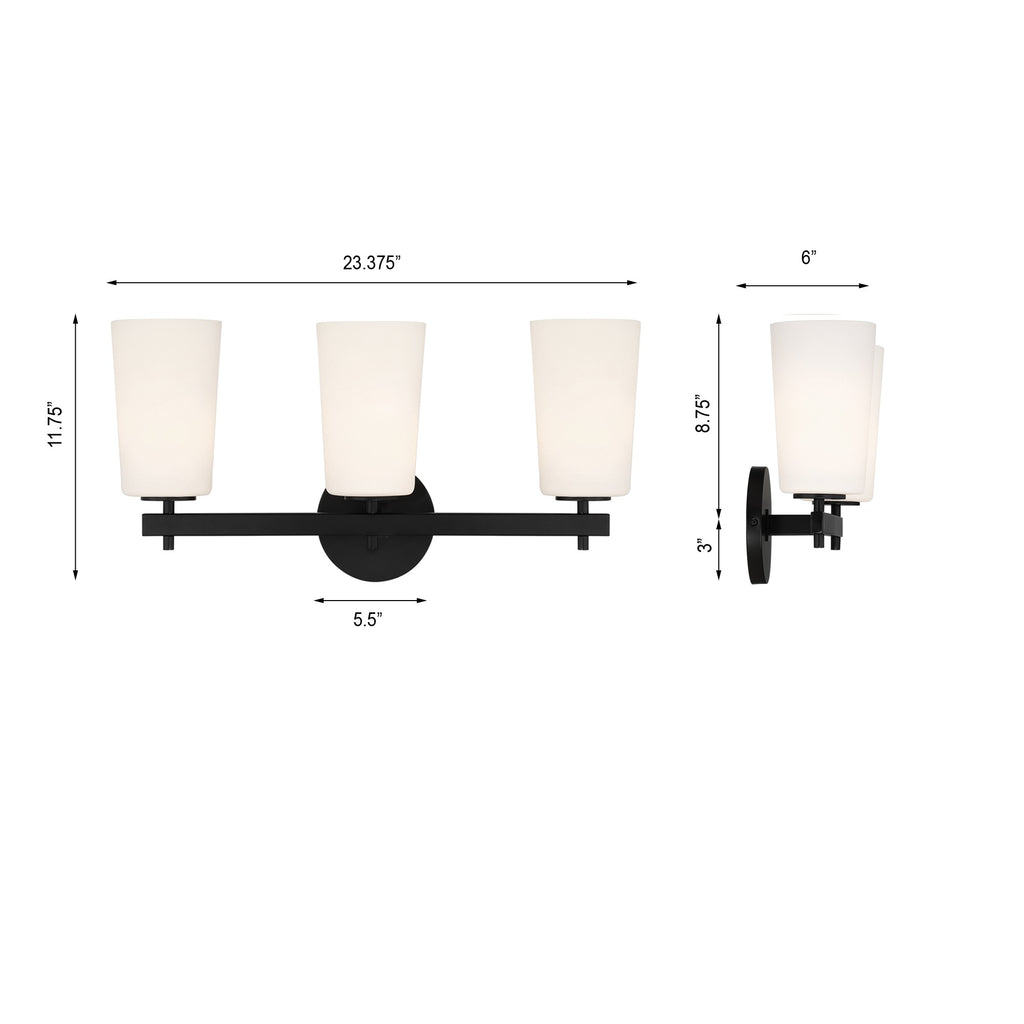 COL-103-BK Colton 3 Light Bath | Dimensions Image