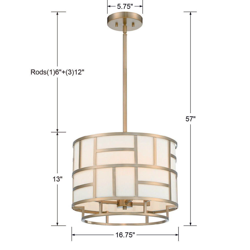 DAN-404-VG Danielson 4 Light Chandelier | Dimensions Image