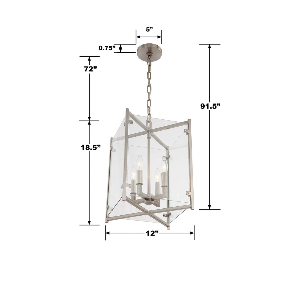 DAN-8796-BN Danbury 4 Light Lantern Pendant | Dimensions Image