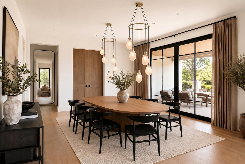 Crystorama Davis 23.25" LED Multi-Light Pendant in Modern Gold - Lifestyle View