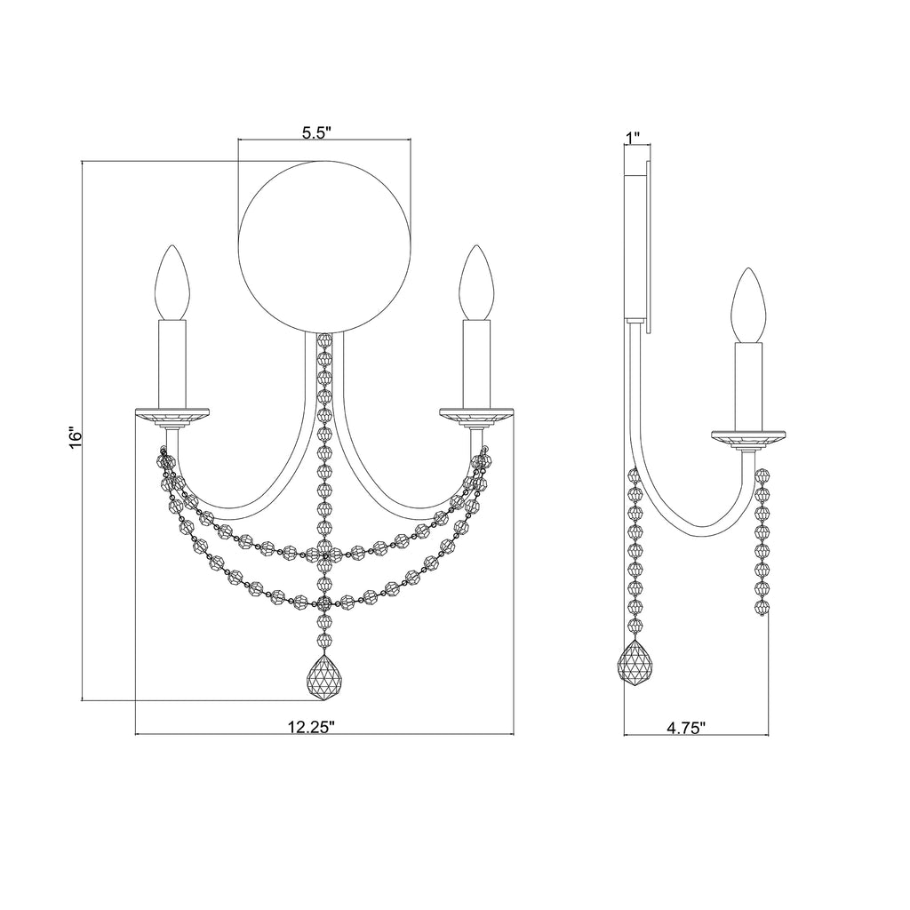Crystorama Delilah 12.25'' Sconce - Product Dimensions