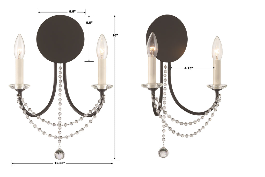 DEL-90802-MK_ULN Delilah 2 Light Sconce | Dimensions Image