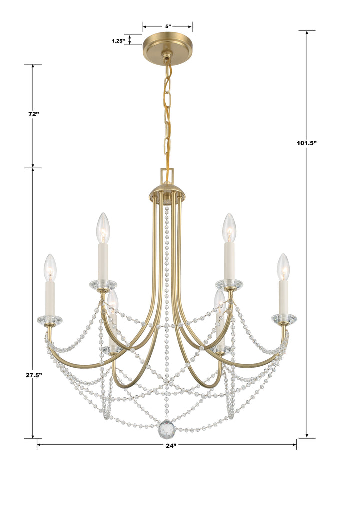 DEL-90806-AG Delilah 6 Light Chandelier | Dimensions Image