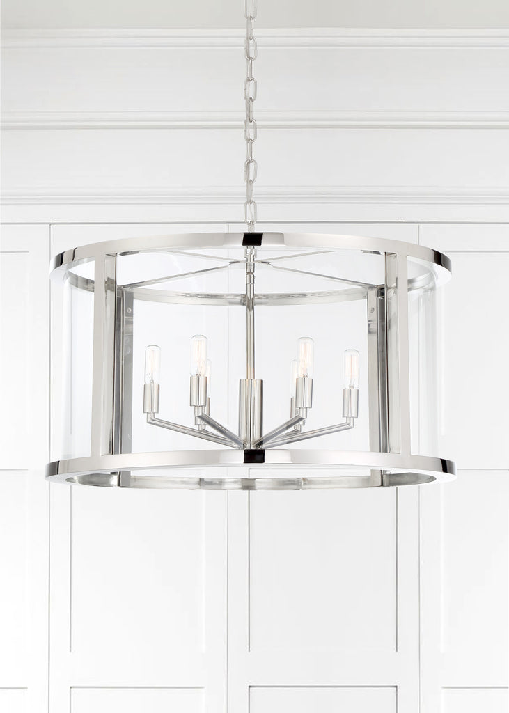 DEV-B8066-PN Libby Langdon Devon 6 Light Lantern Chandelier | Lifestyle Image