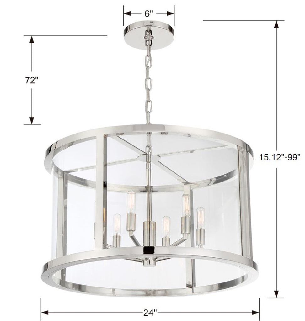 DEV-B8066-PN Libby Langdon Devon 6 Light Lantern Chandelier | Dimensions Image