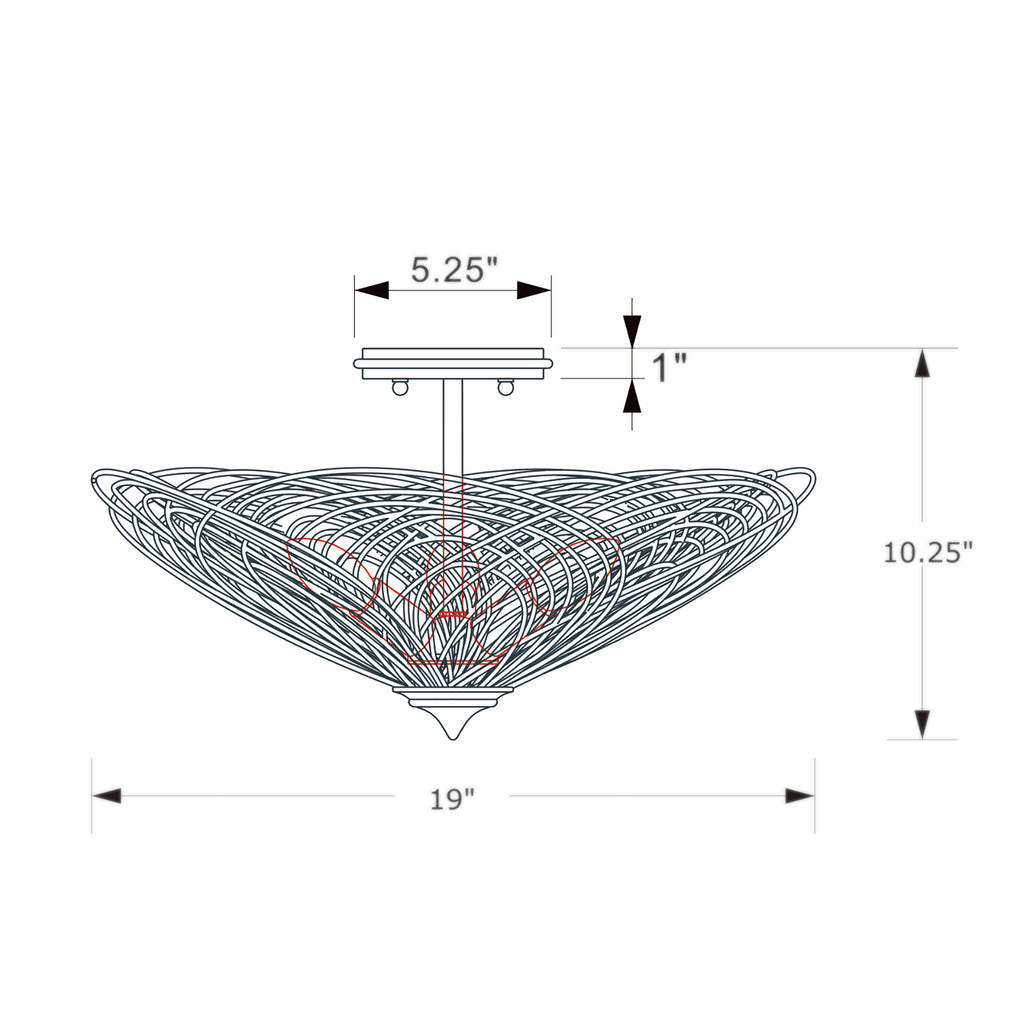 Crystorama Doral 19'' Semi Flush Mount - Product Dimensions