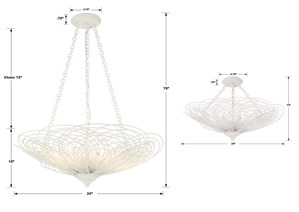 DOR-B7706-MT Doral 6 Light Chandelier | Dimensions Image