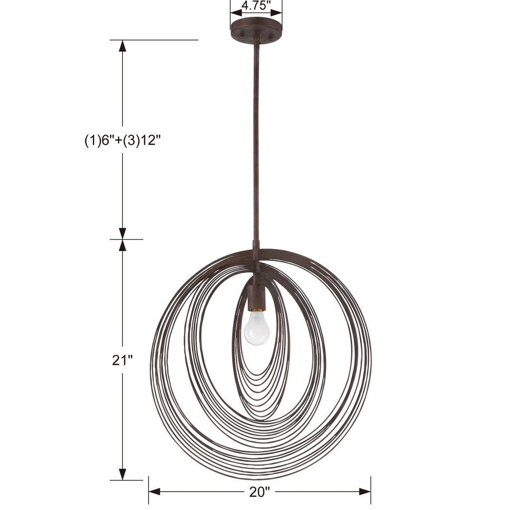 DOR-B7711-FB Doral 1 Light Pendant | Dimensions Image