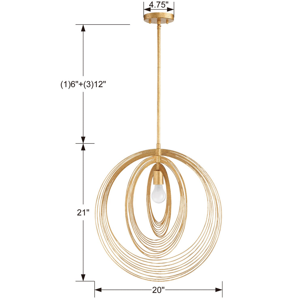 DOR-B7711-RG Doral 1 Light Pendant | Dimensions Image