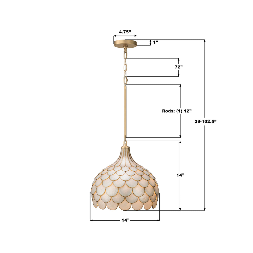 DRB-7003-SG Darby 14'' Pendant | Dimensions Image