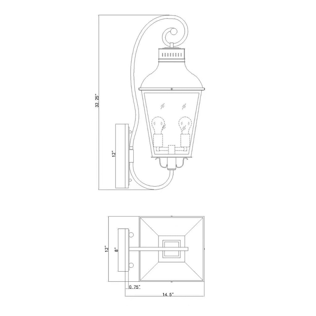 Crystorama Dumont 12'' Outdoor Sconce - Product Dimensions