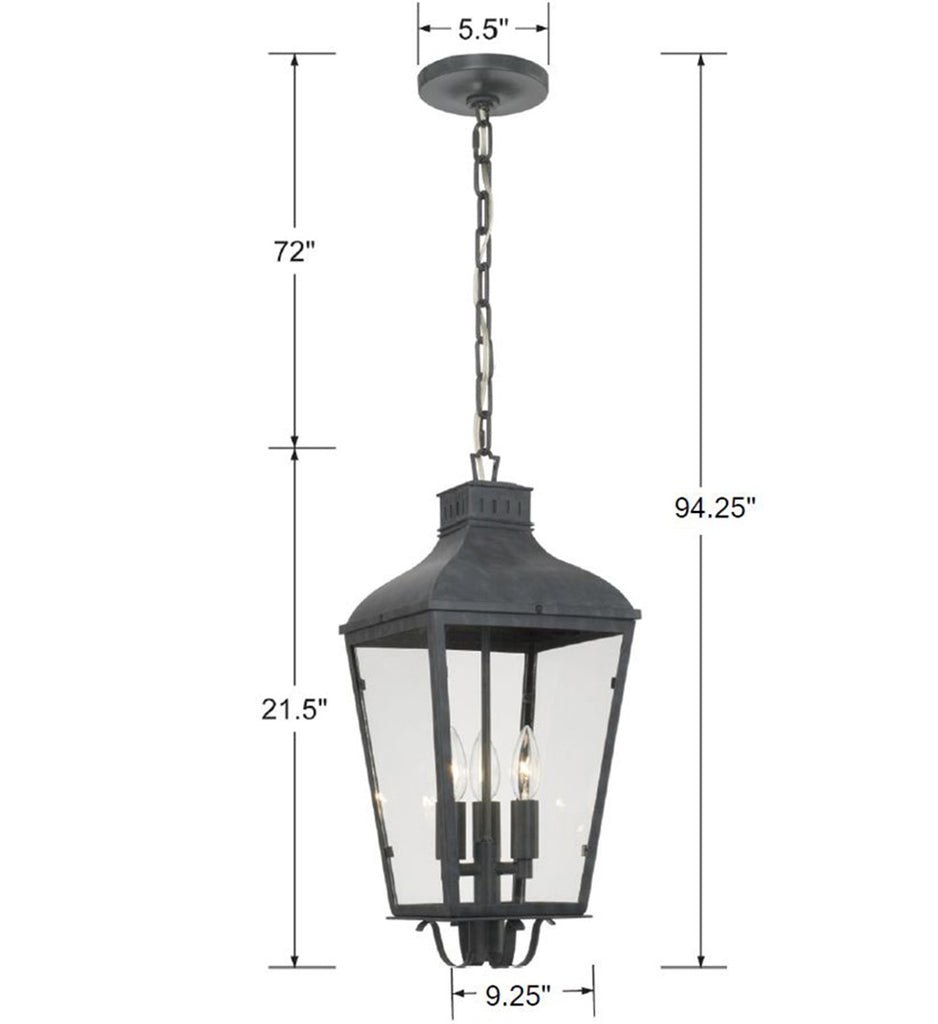 Crystorama-OPEN-BOX Dumont 3 Light Outdoor Pendant - Product Dimensions
