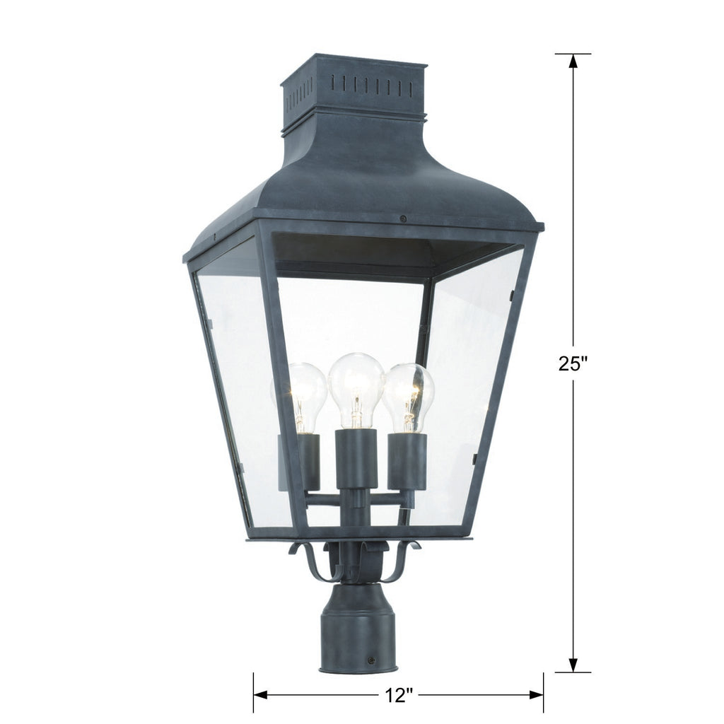 Crystorama-OPEN-BOX Dumont 3 Light Outdoor Post - Product Dimensions