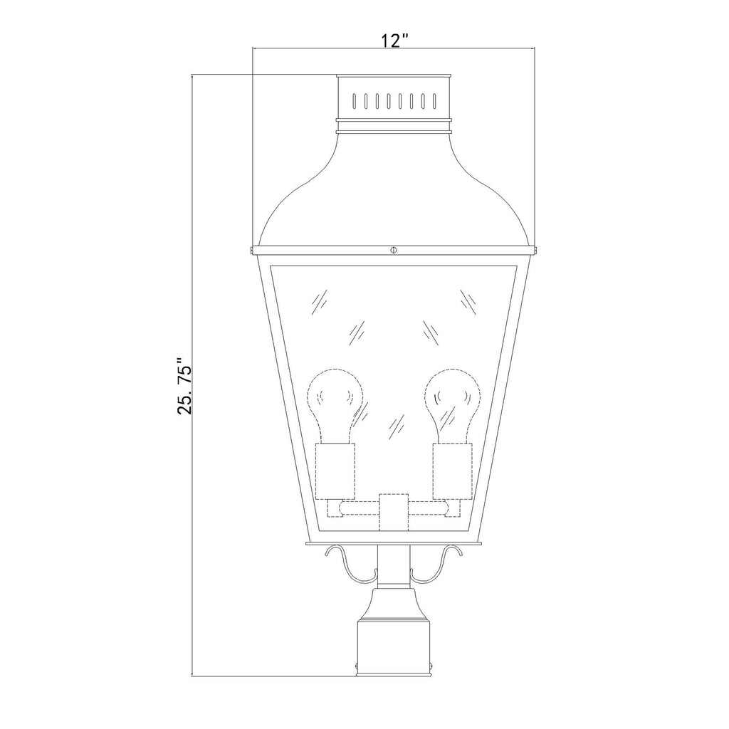 Crystorama-OPEN-BOX Dumont 3 Light Outdoor Post - Product Dimensions
