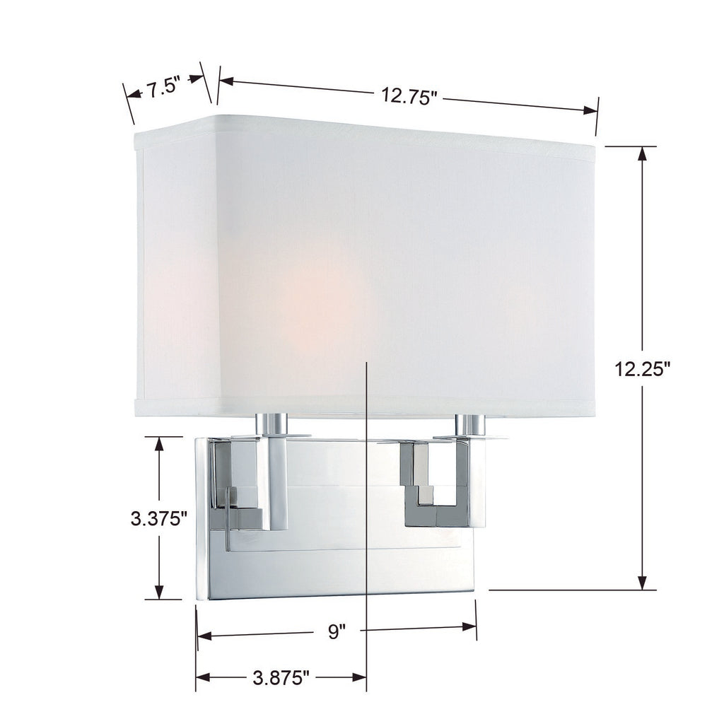 DUR-A3542-PN Durham 2 Light Sconce | Dimensions Image