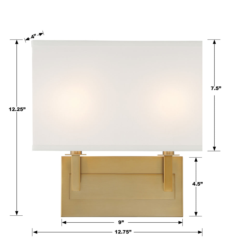 DUR-A3542-VG Durham 2 Light Sconce | Dimensions Image